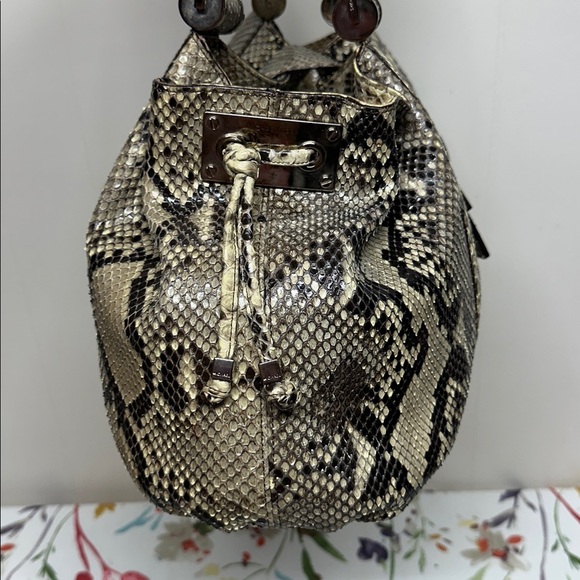 MICHAEL KORS Authentic Natural Brown Python Rehearsal Drawstring Shoulder Bag - Picture 4 of 16